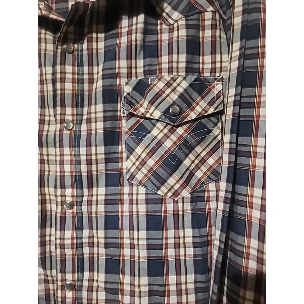 Levi's Western Shirt Mens XL Plaid Long Sleeve Pearl Snap Buttons Red Blue White